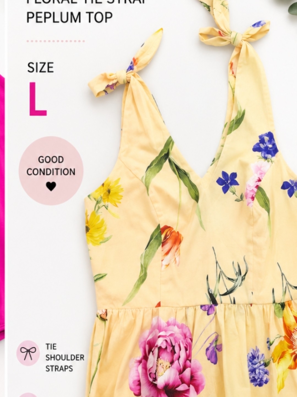 Express Yellow Floral Tie-Shoulder Peplum Top